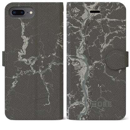 【下部（山梨県）】地図柄iPhoneケース（手帳タイプ）モノトーン・iPhone 8Plus /7Plus / 6sPlus / 6Plus 用