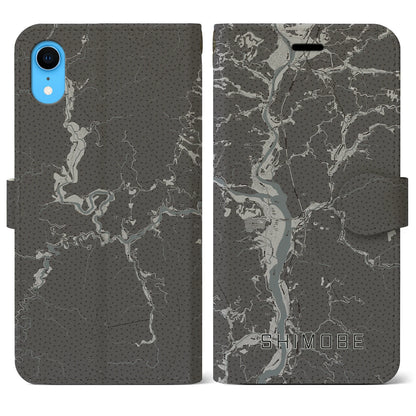 【下部（山梨県）】地図柄iPhoneケース（手帳タイプ）モノトーン・iPhone XR 用