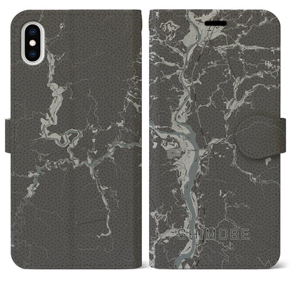 【下部（山梨県）】地図柄iPhoneケース（手帳タイプ）モノトーン・iPhone XS Max 用