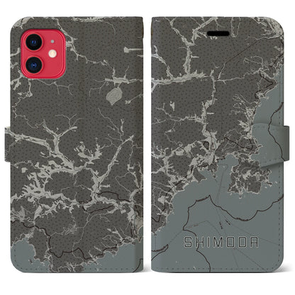 【下田（静岡県）】地図柄iPhoneケース（手帳タイプ）モノトーン・iPhone 11 用