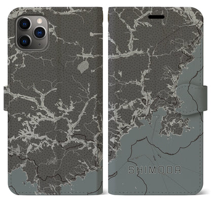 【下田（静岡県）】地図柄iPhoneケース（手帳タイプ）モノトーン・iPhone 11 Pro Max 用