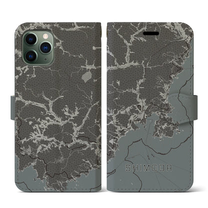 【下田（静岡県）】地図柄iPhoneケース（手帳タイプ）モノトーン・iPhone 11 Pro 用