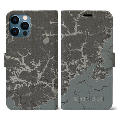 【下田（静岡県）】地図柄iPhoneケース（手帳タイプ）モノトーン・iPhone 12 / 12 Pro 用