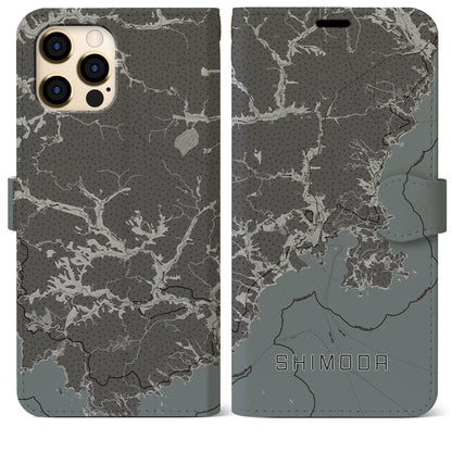 【下田（静岡県）】地図柄iPhoneケース（手帳タイプ）モノトーン・iPhone 12 Pro Max 用