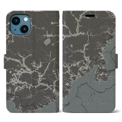 【下田（静岡県）】地図柄iPhoneケース（手帳タイプ）モノトーン・iPhone 13 用