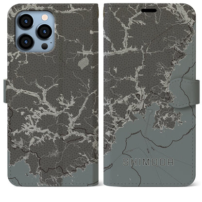 【下田（静岡県）】地図柄iPhoneケース（手帳タイプ）モノトーン・iPhone 13 Pro Max 用