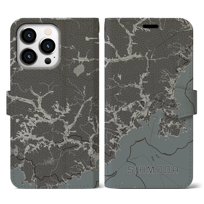 【下田（静岡県）】地図柄iPhoneケース（手帳タイプ）モノトーン・iPhone 13 Pro 用