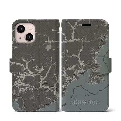 【下田（静岡県）】地図柄iPhoneケース（手帳タイプ）モノトーン・iPhone 13 mini 用