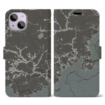 【下田（静岡県）】地図柄iPhoneケース（手帳タイプ）モノトーン・iPhone 14 用