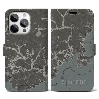 【下田（静岡県）】地図柄iPhoneケース（手帳タイプ）モノトーン・iPhone 14 Pro 用