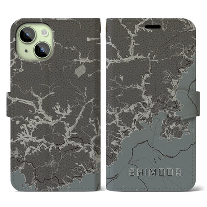 【下田（静岡県）】地図柄iPhoneケース（手帳タイプ）モノトーン・iPhone 15 用