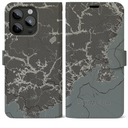 【下田（静岡県）】地図柄iPhoneケース（手帳タイプ）モノトーン・iPhone 15 Pro Max 用