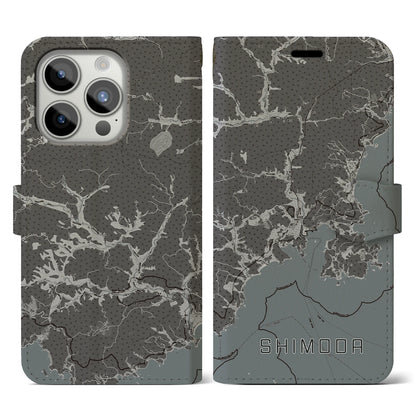 【下田（静岡県）】地図柄iPhoneケース（手帳タイプ）モノトーン・iPhone 15 Pro 用