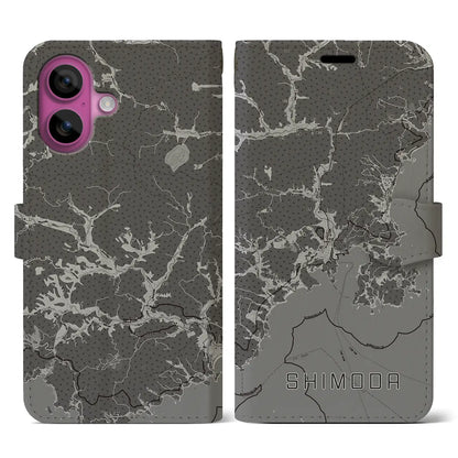 【下田（静岡県）】地図柄iPhoneケース（手帳タイプ）モノトーン・iPhone 16 Pro 用