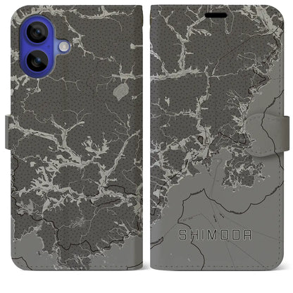 【下田（静岡県）】地図柄iPhoneケース（手帳タイプ）モノトーン・iPhone 16 Pro Max 用