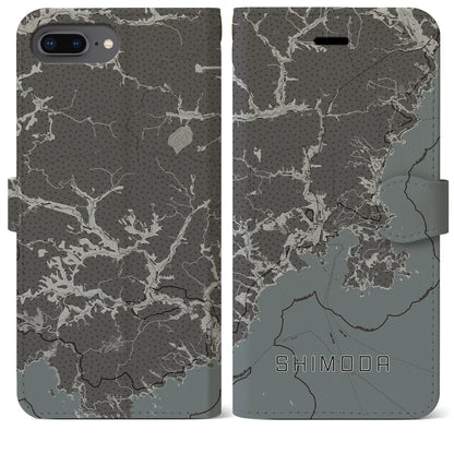 【下田（静岡県）】地図柄iPhoneケース（手帳タイプ）モノトーン・iPhone 8Plus /7Plus / 6sPlus / 6Plus 用