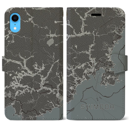 【下田（静岡県）】地図柄iPhoneケース（手帳タイプ）モノトーン・iPhone XR 用