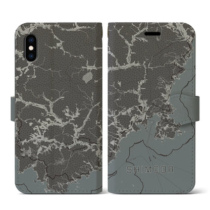 【下田（静岡県）】地図柄iPhoneケース（手帳タイプ）モノトーン・iPhone XS / X 用