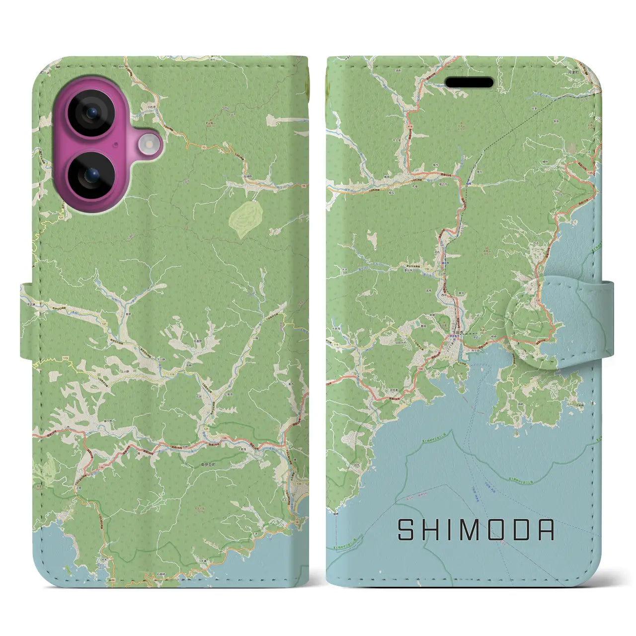 【下田（静岡県）】地図柄iPhoneケース（手帳タイプ）ナチュラル・iPhone 16 Pro 用