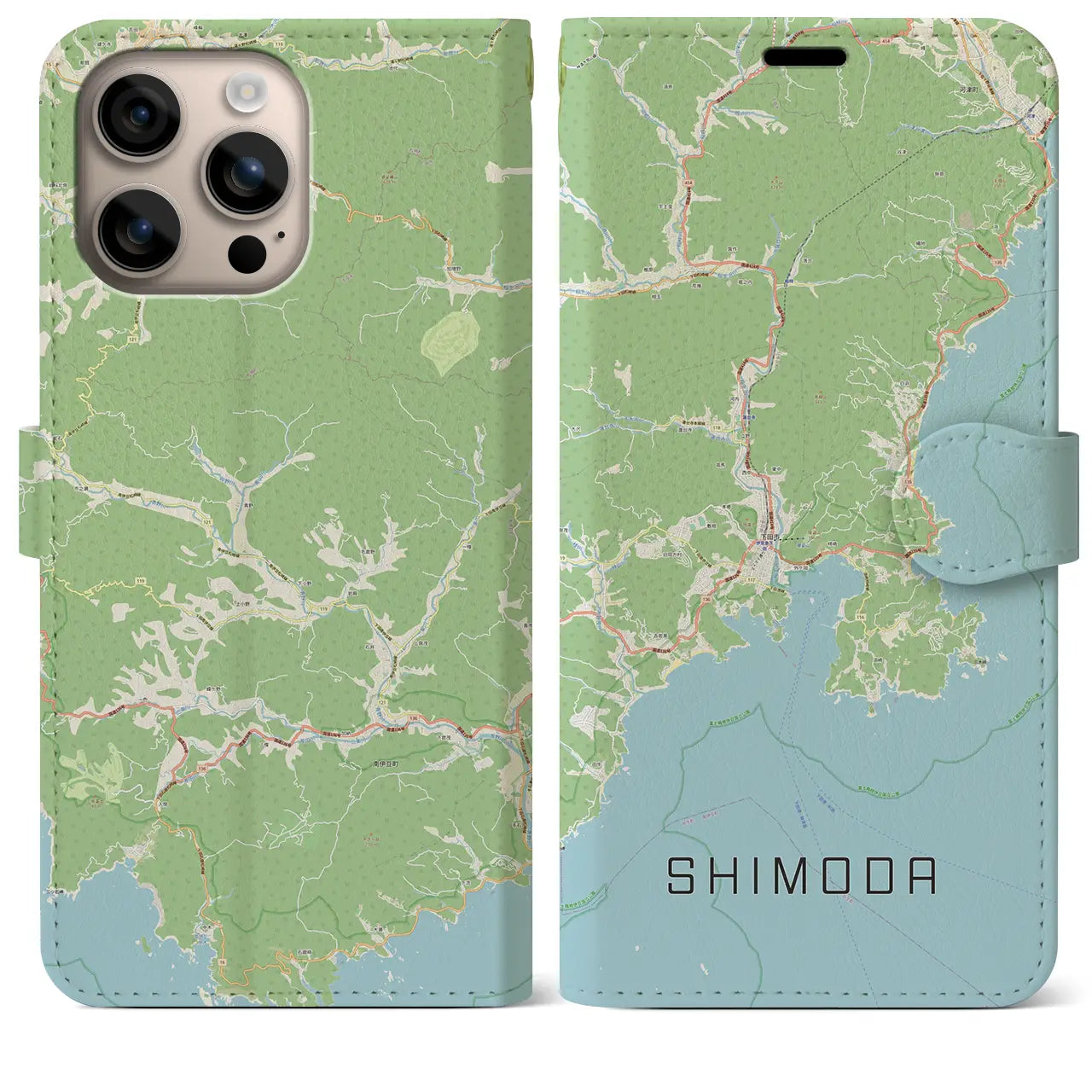 【下田（静岡県）】地図柄iPhoneケース（手帳タイプ）ナチュラル・iPhone 16 Plus 用