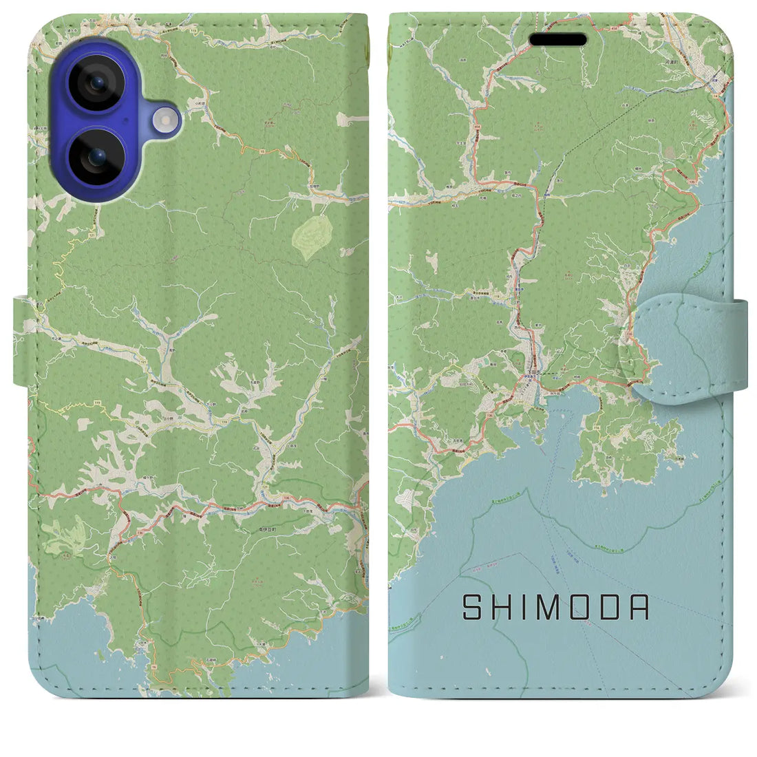 【下田（静岡県）】地図柄iPhoneケース（手帳タイプ）ナチュラル・iPhone 16 Pro Max 用