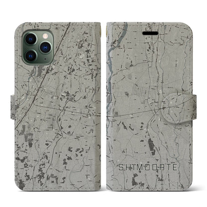 【下館（茨城県）】地図柄iPhoneケース（手帳タイプ）モノトーン・iPhone 11 Pro 用