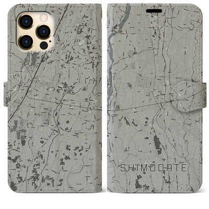 【下館（茨城県）】地図柄iPhoneケース（手帳タイプ）モノトーン・iPhone 12 Pro Max 用