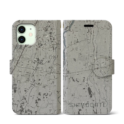 【下館（茨城県）】地図柄iPhoneケース（手帳タイプ）モノトーン・iPhone 12 mini 用