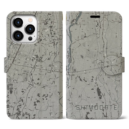 【下館（茨城県）】地図柄iPhoneケース（手帳タイプ）モノトーン・iPhone 13 Pro 用