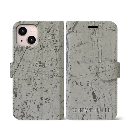 【下館（茨城県）】地図柄iPhoneケース（手帳タイプ）モノトーン・iPhone 13 mini 用