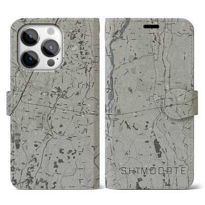 【下館（茨城県）】地図柄iPhoneケース（手帳タイプ）モノトーン・iPhone 14 Pro 用