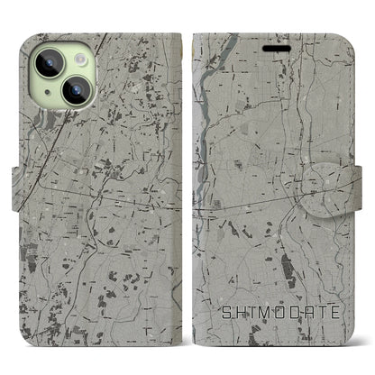 【下館（茨城県）】地図柄iPhoneケース（手帳タイプ）モノトーン・iPhone 15 用