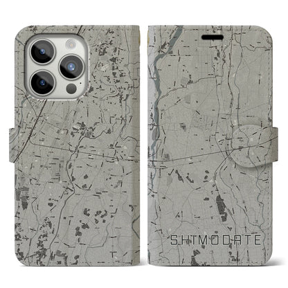 【下館（茨城県）】地図柄iPhoneケース（手帳タイプ）モノトーン・iPhone 15 Pro 用