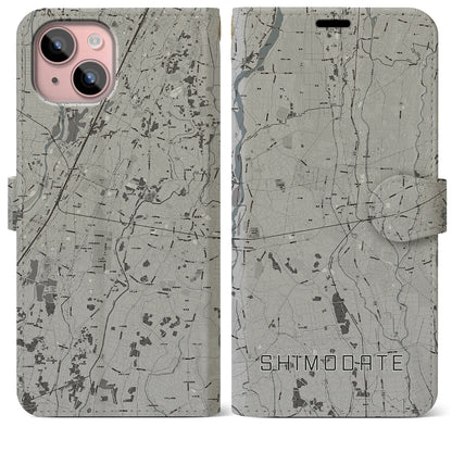 【下館（茨城県）】地図柄iPhoneケース（手帳タイプ）モノトーン・iPhone 15 Plus 用