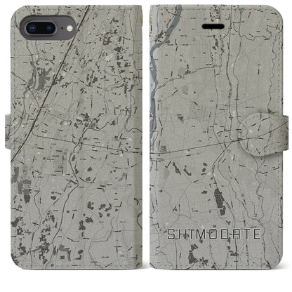 【下館（茨城県）】地図柄iPhoneケース（手帳タイプ）モノトーン・iPhone 8Plus /7Plus / 6sPlus / 6Plus 用