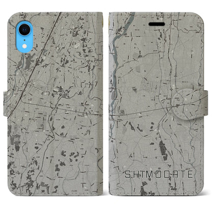 【下館（茨城県）】地図柄iPhoneケース（手帳タイプ）モノトーン・iPhone XR 用