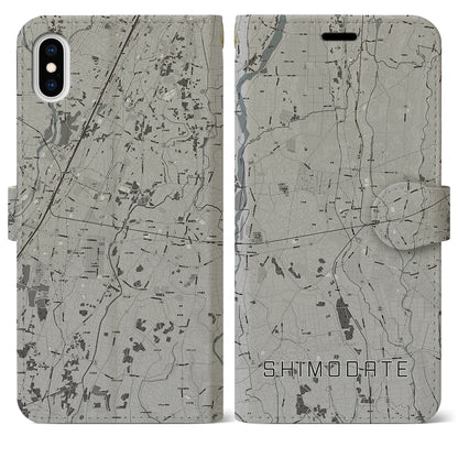 【下館（茨城県）】地図柄iPhoneケース（手帳タイプ）モノトーン・iPhone XS Max 用