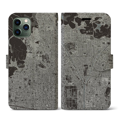 【下鴨（京都府）】地図柄iPhoneケース（手帳タイプ）モノトーン・iPhone 11 Pro 用