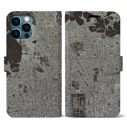 【下鴨（京都府）】地図柄iPhoneケース（手帳タイプ）モノトーン・iPhone 12 / 12 Pro 用