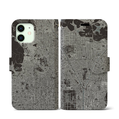 【下鴨（京都府）】地図柄iPhoneケース（手帳タイプ）モノトーン・iPhone 12 mini 用