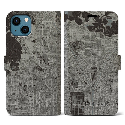 【下鴨（京都府）】地図柄iPhoneケース（手帳タイプ）モノトーン・iPhone 13 用