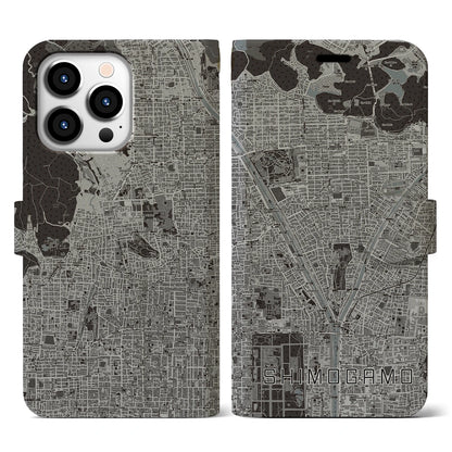 【下鴨（京都府）】地図柄iPhoneケース（手帳タイプ）モノトーン・iPhone 13 Pro 用