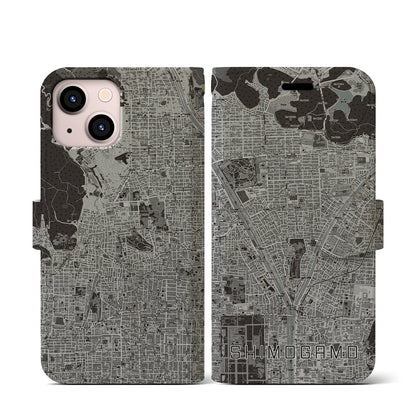 【下鴨（京都府）】地図柄iPhoneケース（手帳タイプ）モノトーン・iPhone 13 mini 用