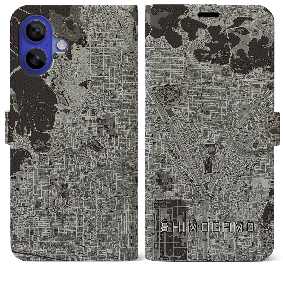 【下鴨(京都府)】地図柄iPhoneケース(手帳タイプ)モノトーン・iPhone 16 Pro Max 用