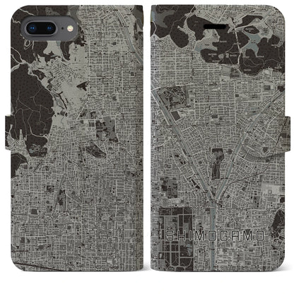 【下鴨（京都府）】地図柄iPhoneケース（手帳タイプ）モノトーン・iPhone 8Plus /7Plus / 6sPlus / 6Plus 用