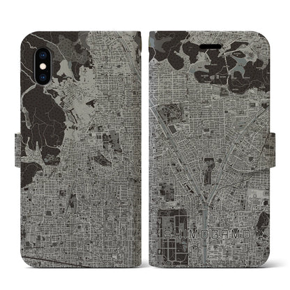 【下鴨（京都府）】地図柄iPhoneケース（手帳タイプ）モノトーン・iPhone XS / X 用