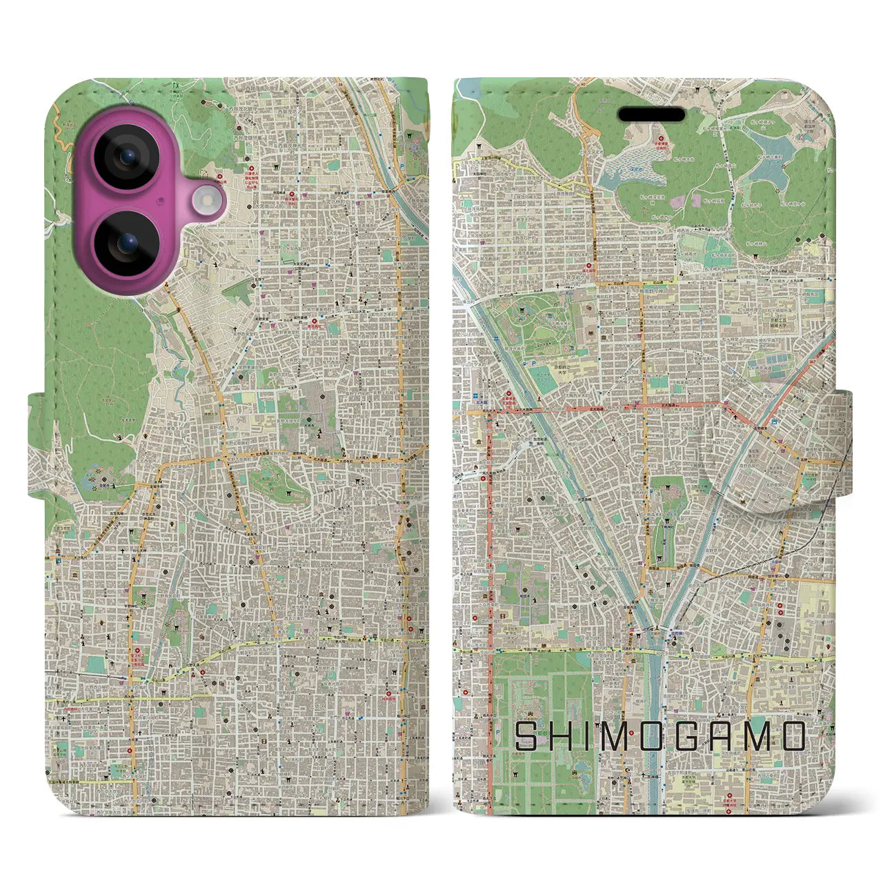 【下鴨（京都府）】地図柄iPhoneケース（手帳タイプ）ナチュラル・iPhone 16 Pro 用