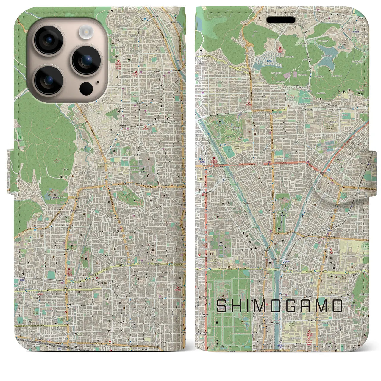 【下鴨（京都府）】地図柄iPhoneケース（手帳タイプ）ナチュラル・iPhone 16 Plus 用