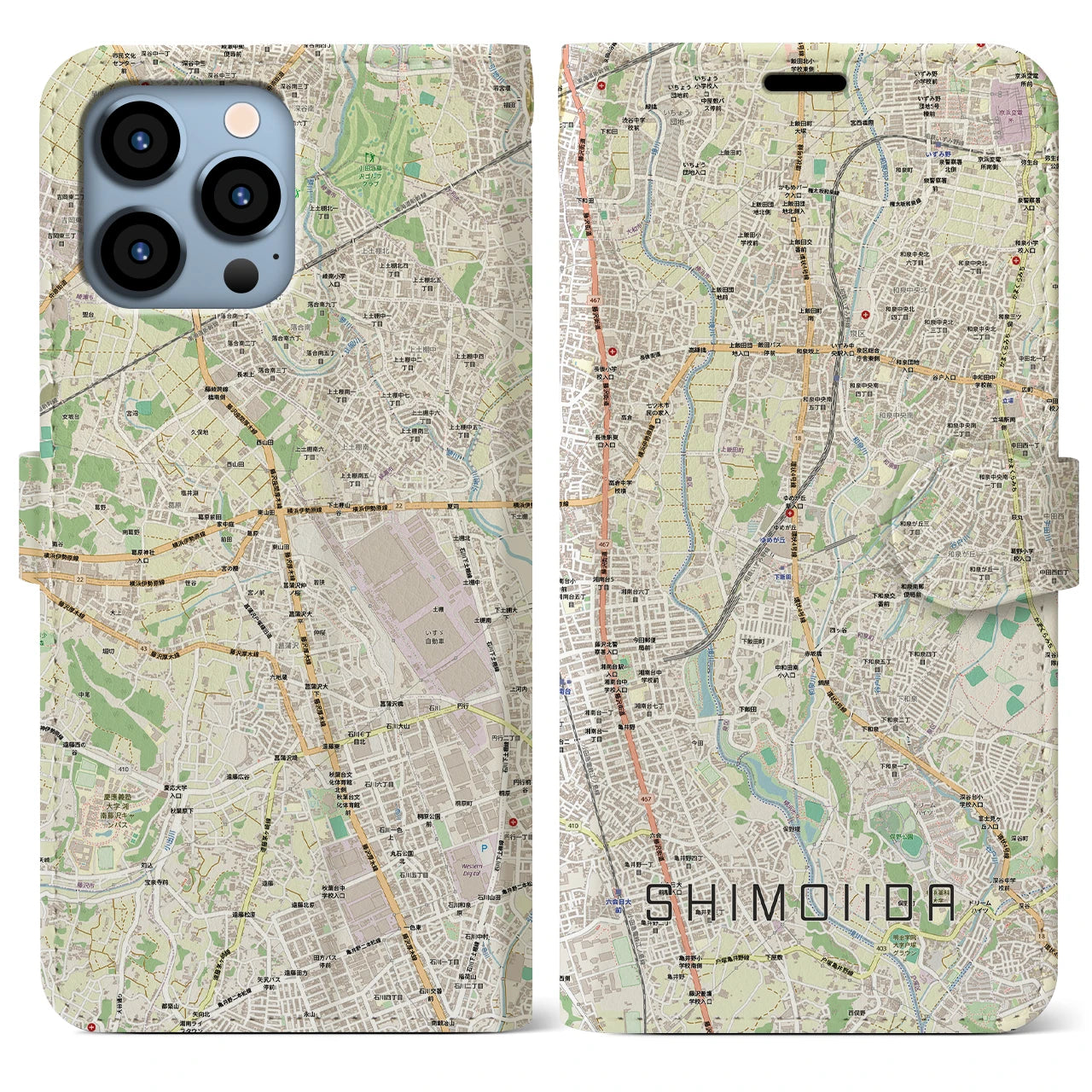 【下飯田（神奈川県）】地図柄iPhoneケース（手帳タイプ）
