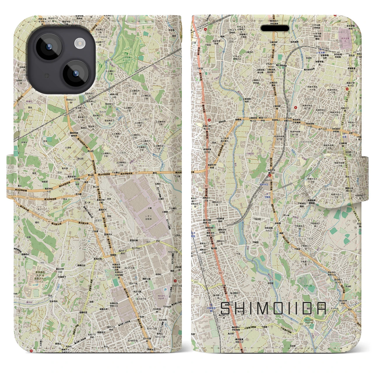 【下飯田（神奈川県）】地図柄iPhoneケース（手帳タイプ）